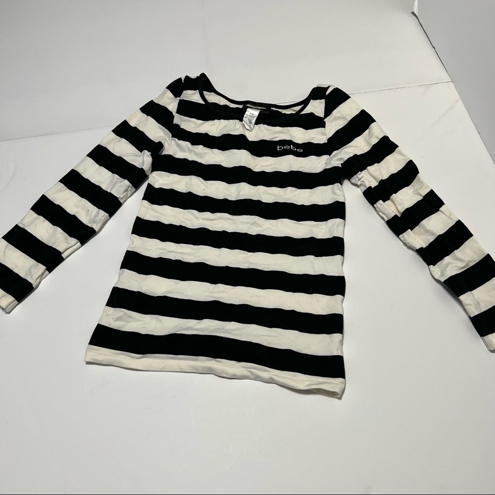 Bebe long sleeve striped black & white stretchy shirt - size petite small